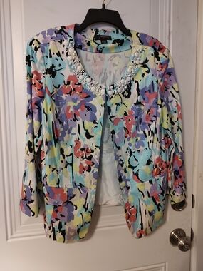 Joseph Multicolor Floral Jewel-Trim Blazer